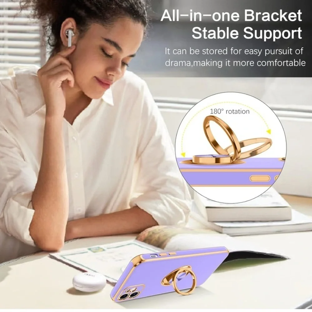 PHONE CASE: iPhone 11 Lavender/Gold 360° Holder, Shockproof, Kickstand, Magnetic